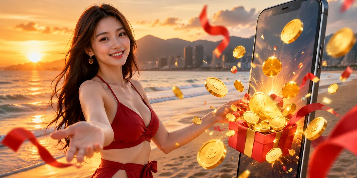 Người dùng tại bãi biển Đà Nẵng dùng điện thoại xem kèo thể thao và đặt cược trực tuyến