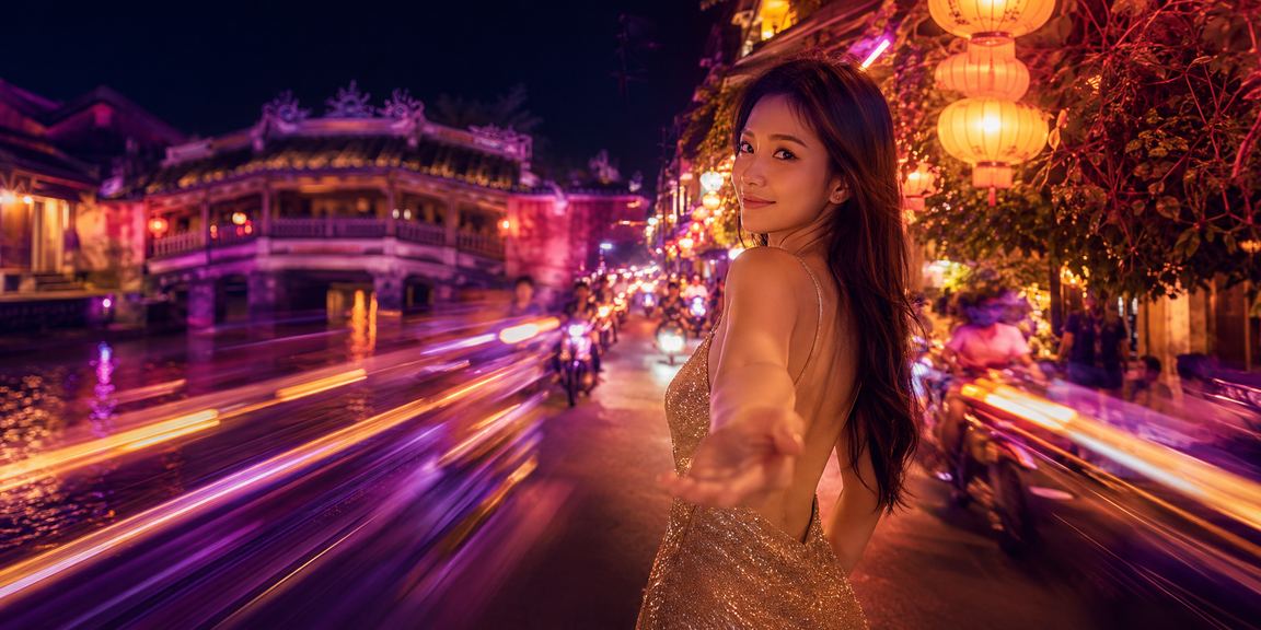 Khung cảnh giải trí về đêm tại chợ đêm Hội An với ánh đèn lồng rực rỡ