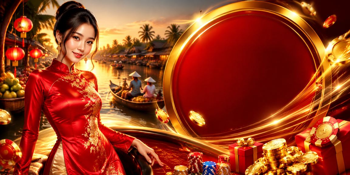 Người dùng đặt cược trực tuyến tại vùng sông Mekong với trang phục áo dài truyền thống